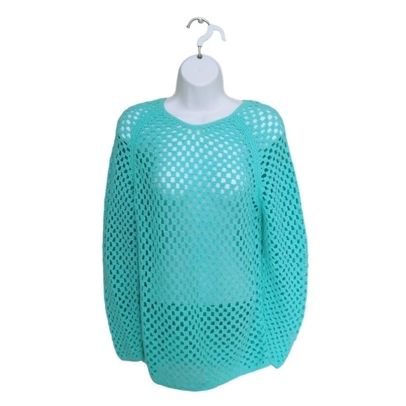 Turquoise Knitted Tunic/Sweater/Pullover/Beach Cover Up M - Picture 1 of 8
